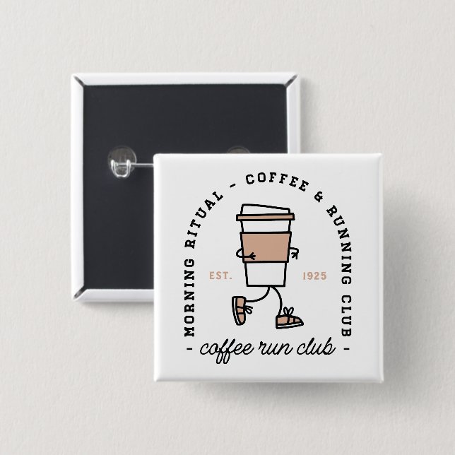Coffee run club funny running lover aesthetic button (Front & Back)