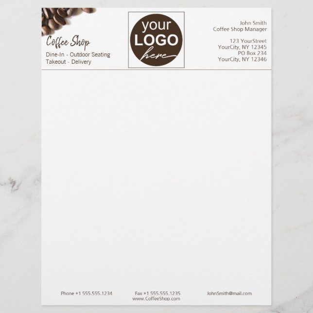 Coffee Rustic Beans Coffee Shop Business Your Logo Letterhead (Front)