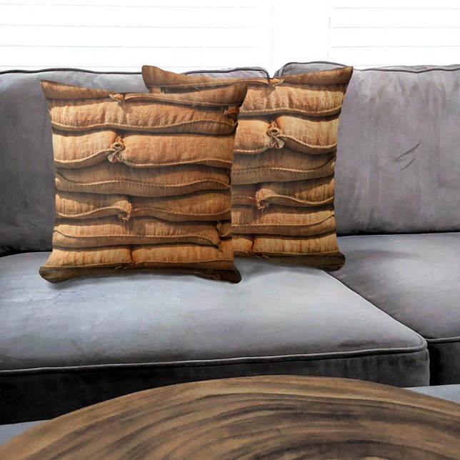 Coffee Sacks of Rustic Burlap Throw Pillow (Creator Uploaded)
