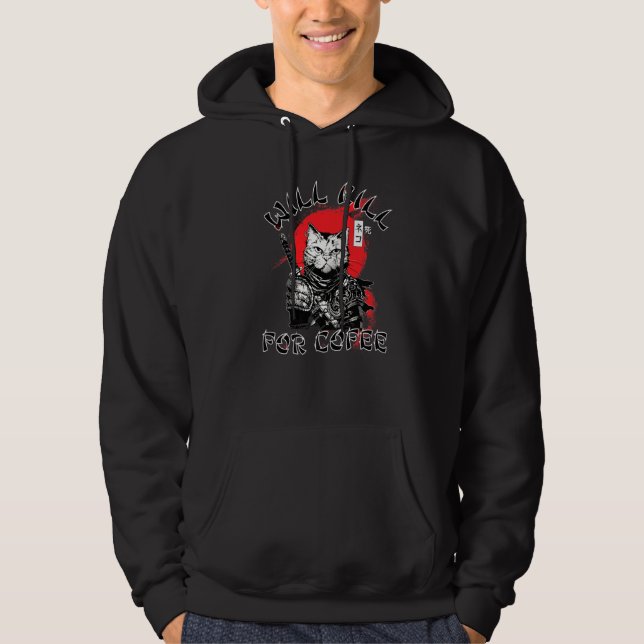 Coffee Samurai Cat Hoodie (Front)