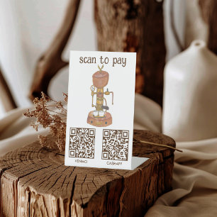 Coffee SCAN TO PAY QR Vintage Espresso Watercolor Pedestal Sign