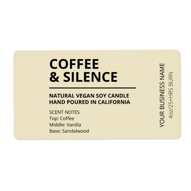 Coffee Scented Tan Colored Candle Labels (Front)