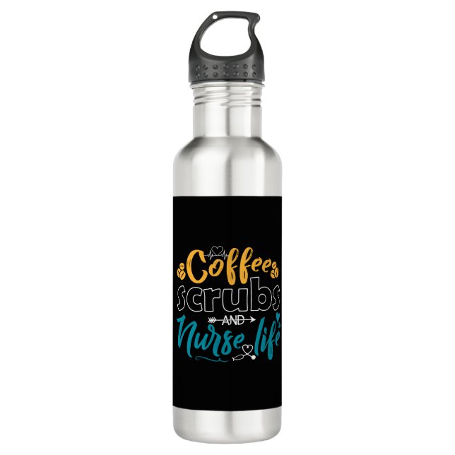 Coffee Scrub And Nurse Life Stainless Steel Water Bottle (Front)