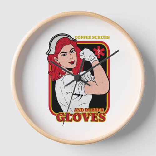 Coffee Scrubs And Rubber Gloves Clock