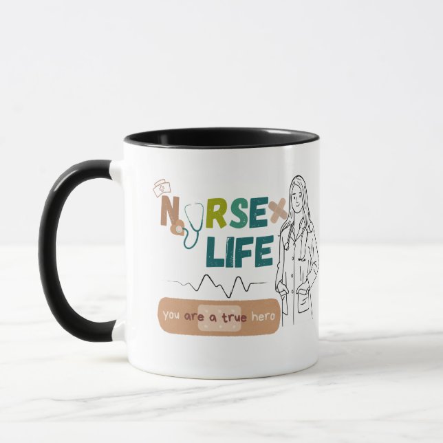 "Coffee, Scrubs, and Saving Lives – Nurse Life Mug (Left)