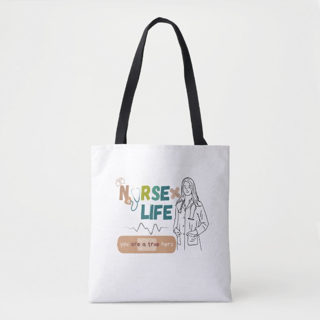 "Coffee, Scrubs, and Saving Lives – Nurse Life Mug Tote Bag (Front)
