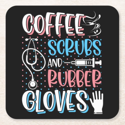 COFFEE SCRUBS RUBBER GLOVES RN Registered Nurse Square Paper Coaster