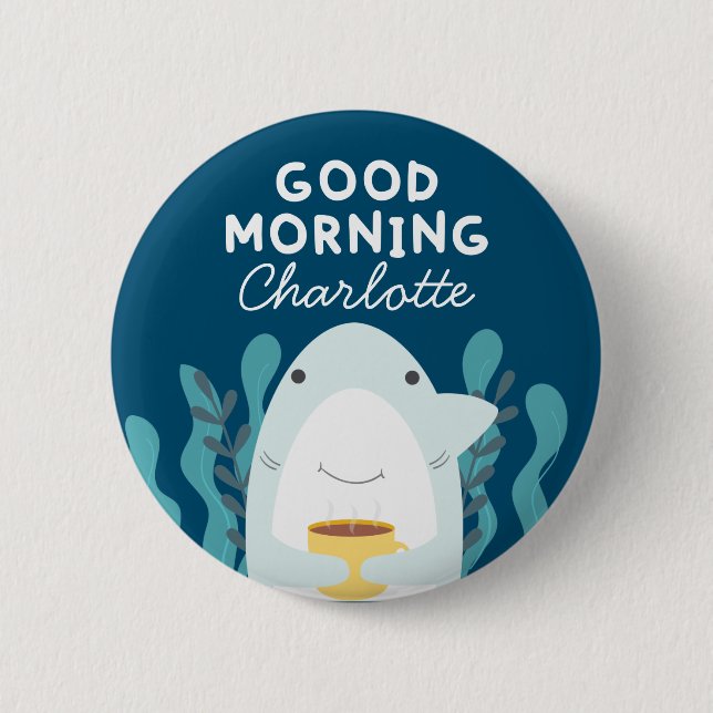 Coffee Shark With Name Button (Front)