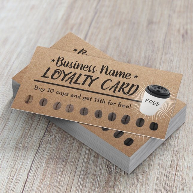 Coffee Shop 10 Cups Rustic Kraft Customer Loyalty Card (Creator Uploaded)