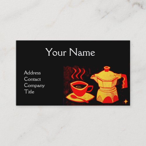 COFFEE SHOP BAR Red Yellow Coffee cup coffeepot Business Card