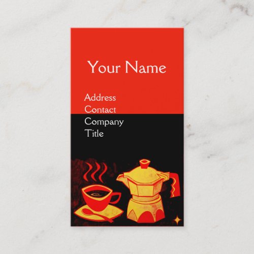 COFFEE SHOP BAR Red Yellow Coffee cup coffeepot Business Card