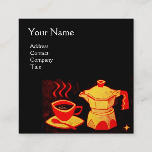 COFFEE SHOP BAR Red Yellow Coffee cup coffeepot Square Business Card