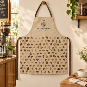 Coffee Shop Barista Beige & Brown Coffee Bean Apron