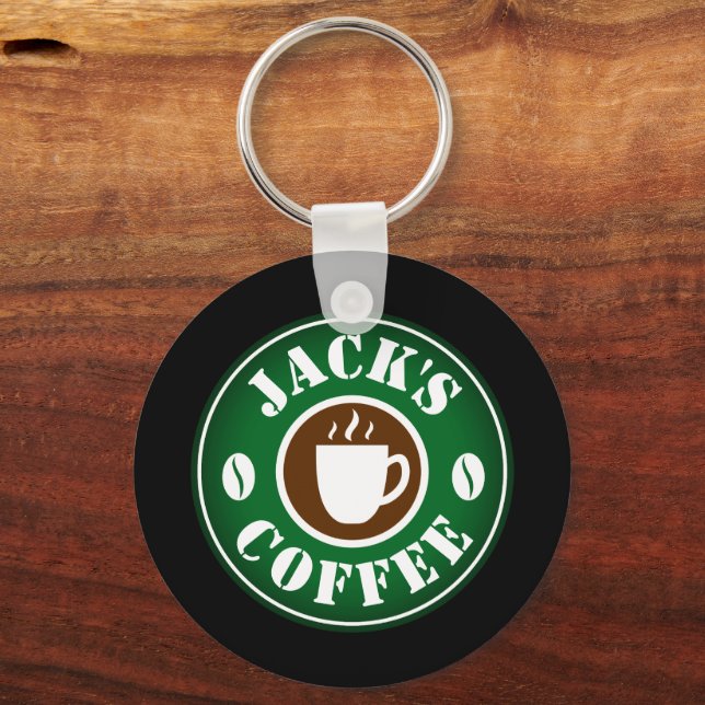 Coffee shop bean and cup logo keychain for barista (Front)