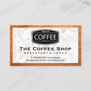 Coffee Shop   Beans   Wood Border Business Card