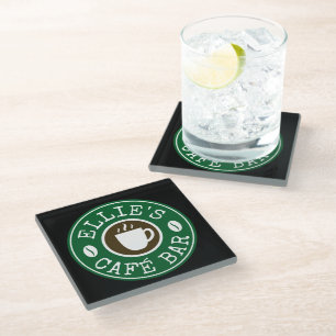 Coffee shop business logo custom glass coaster