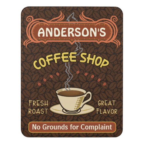 Coffee Shop Cafe Beans Custom Name Coffeehouse Door Sign