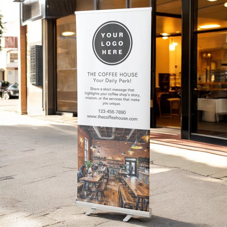 Coffee Shop Cafe Business Logo Professional Photo Retractable Banner