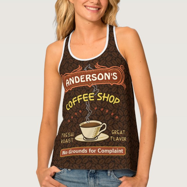 Coffee Shop Cafe Coffeehouse Beans | Custom Name Tank Top (Front)