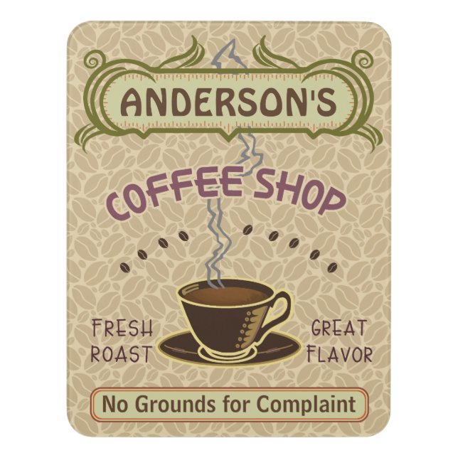 Coffee Shop Cafe Light Beans Custom Coffeehouse Door Sign (Contemporary Vert)