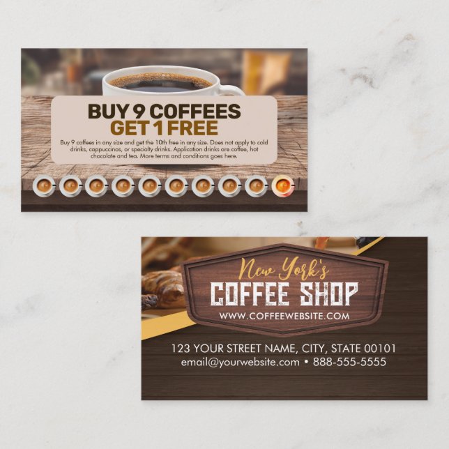 Coffee Shop Cafe Loyalty Punch Card (Front/Back)