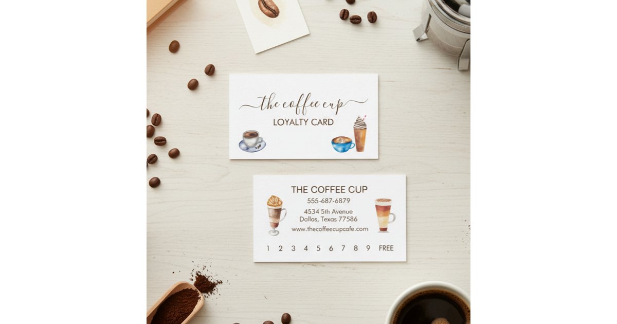 Coffee Shop Cafe Restaurant Watercolor Loyalty Business Card | Zazzle