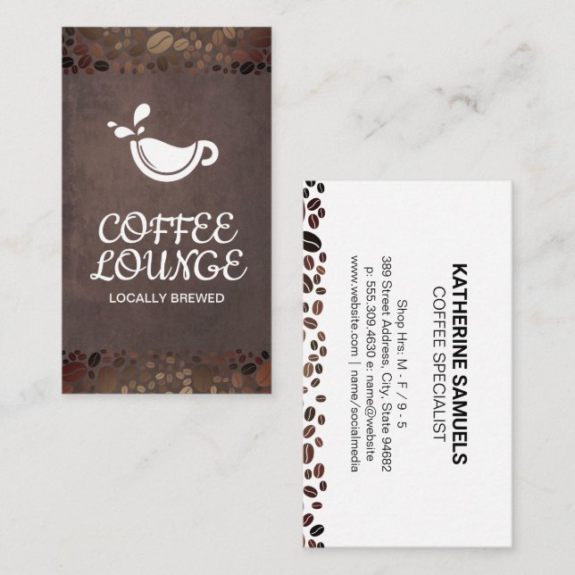 Coffee Shop | Coffee Cup and Beans  Business Card (Front/Back)