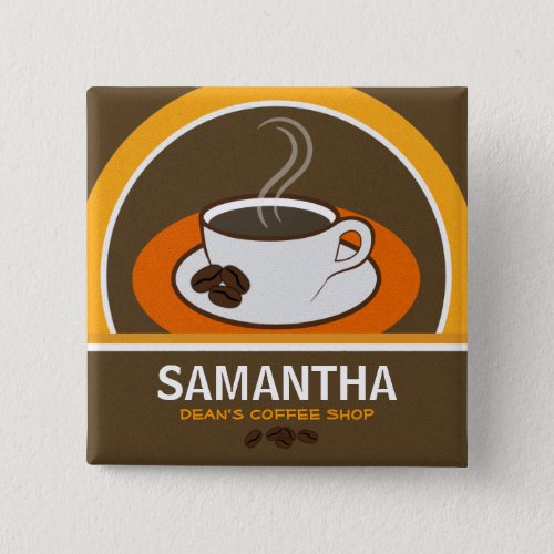 Coffee Shop Coffee Cup Cafe Staff ID Name Tags Pinback Button