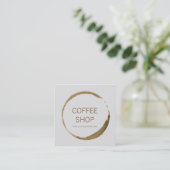 Coffee Shop - coffee stain Square Business Card (Standing Front)