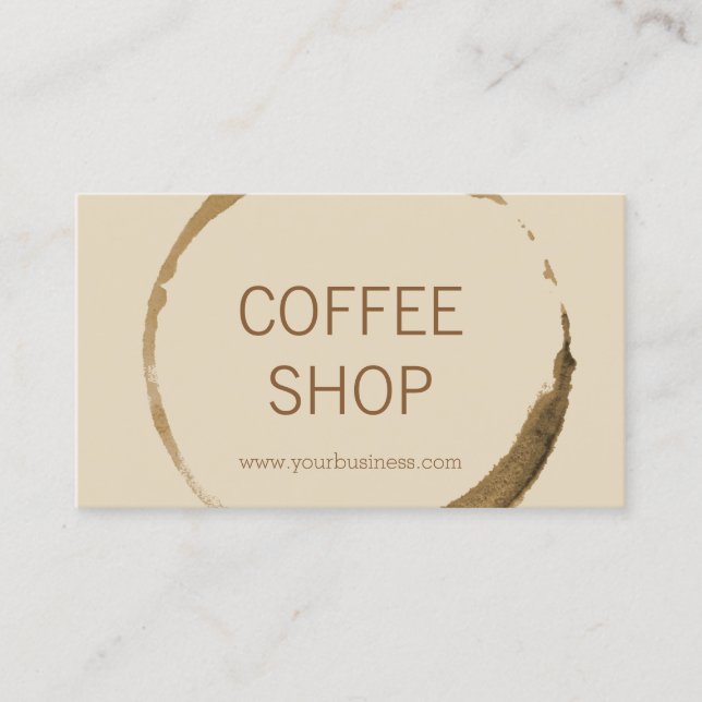 Coffee Shop - coffee stain with Beige Background Business Card (Front)