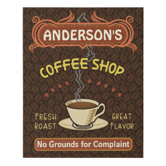 Coffee Shop Coffeehouse Cafe Beans | Personalized Faux Canvas Print
