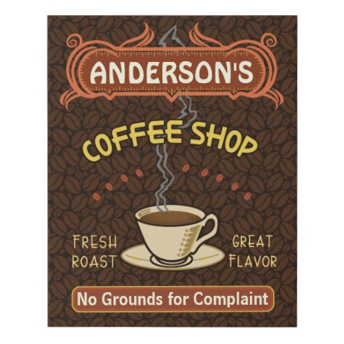 Coffee Shop Coffeehouse Cafe Beans  Personalized Faux Canvas Print