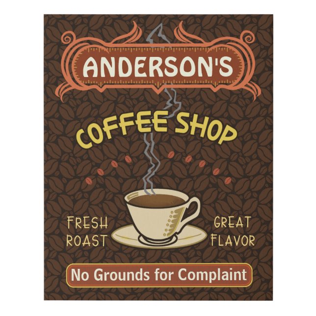Coffee Shop Coffeehouse Cafe Beans | Personalized Faux Canvas Print (Front)