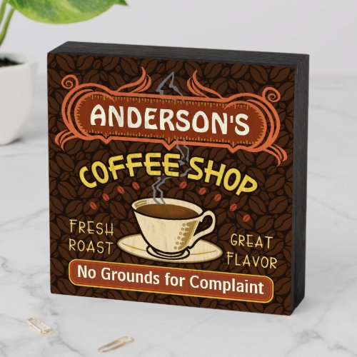 Coffee Shop Coffeehouse Cafe Beans  Personalized Wooden Box Sign