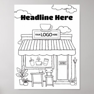 Coffee Shop Coloring Art Coffee Lovers Activity Poster