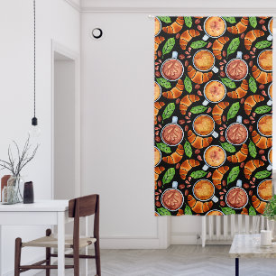 Coffee Shop Cup Croissant Bun Artistic Privacy Blackout Curtains