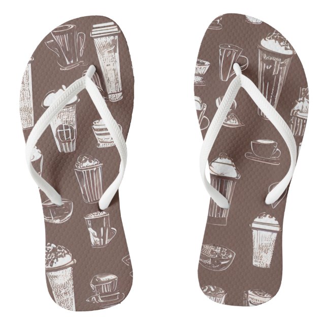 Coffee Shop Cups Latte Patterned Flip Flops (Footbed)