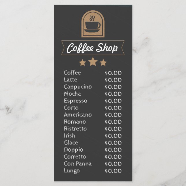 Coffee Shop customizable add photo menu template (Front)