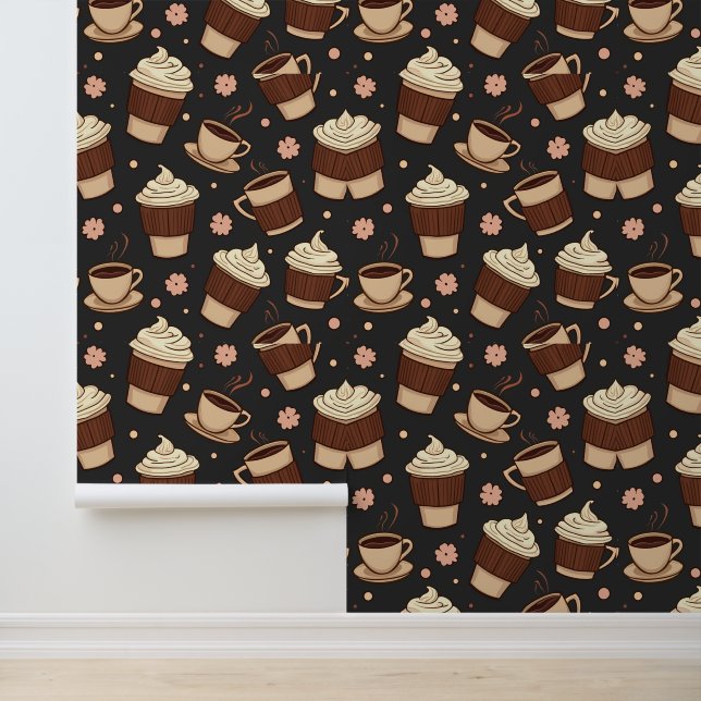 Coffee Shop Dreams: Whimsical Latte Pattern Design Wallpaper (Application)