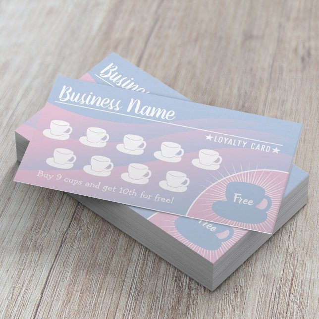Coffee Shop Elegant Pastel Blue & Pink Loyalty Card (Creator Uploaded)