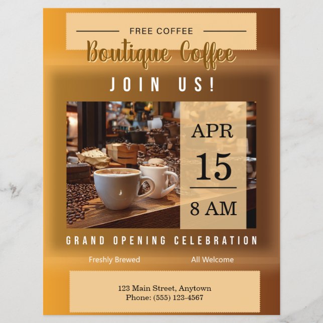 Coffee Shop Grand Opening Announcement Flyer (Front)