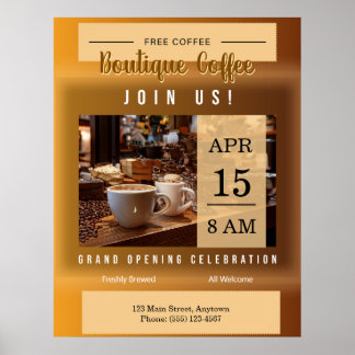 Coffee Shop Grand Opening Announcement Poster