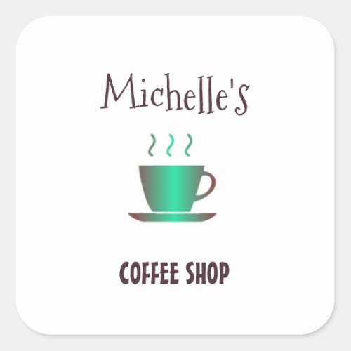 Coffee shop hot cup silhouette square sticker