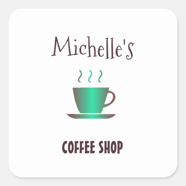 Coffee shop hot cup silhouette square sticker (Front)