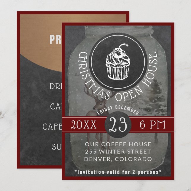 Coffee Shop Logo Christmas Open House | Chalkboard Invitation (Front/Back)