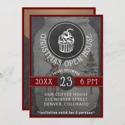 Coffee Shop Logo Christmas Open House  Chalkboard Invitation