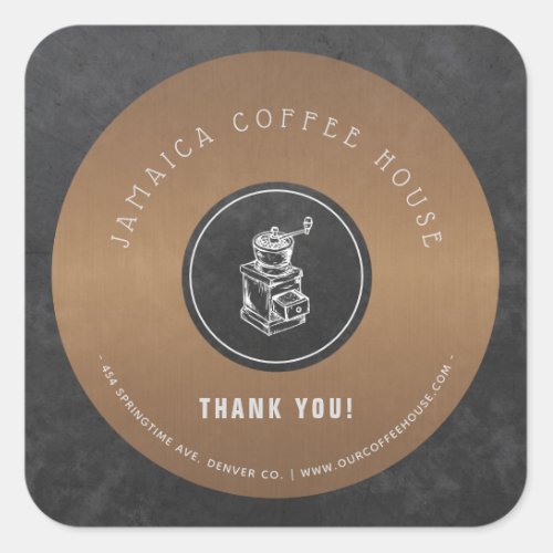 Coffee shop logo elegant copper thank you square sticker