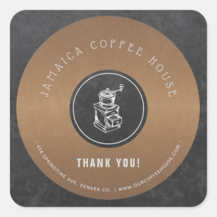 Coffee shop logo elegant copper thank you square sticker
