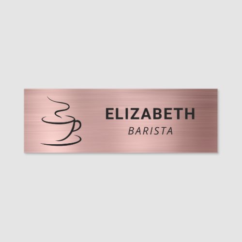 Coffee Shop Logo Rose Gold Name Tag