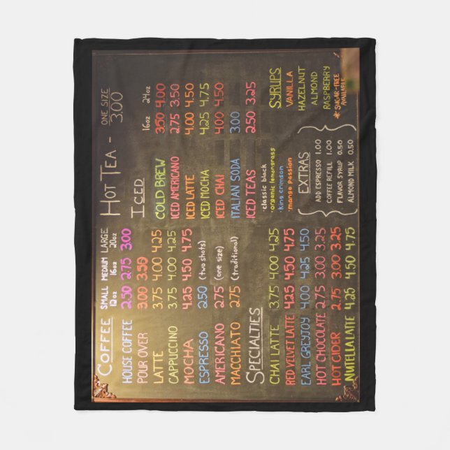 Coffee Shop Menu Board  -  Fleece Blanket (Front)